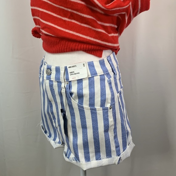 Express Blue and White Striped Shortie Super High Rise Mom Shorts- NWT- 6 - Picture 6 of 15